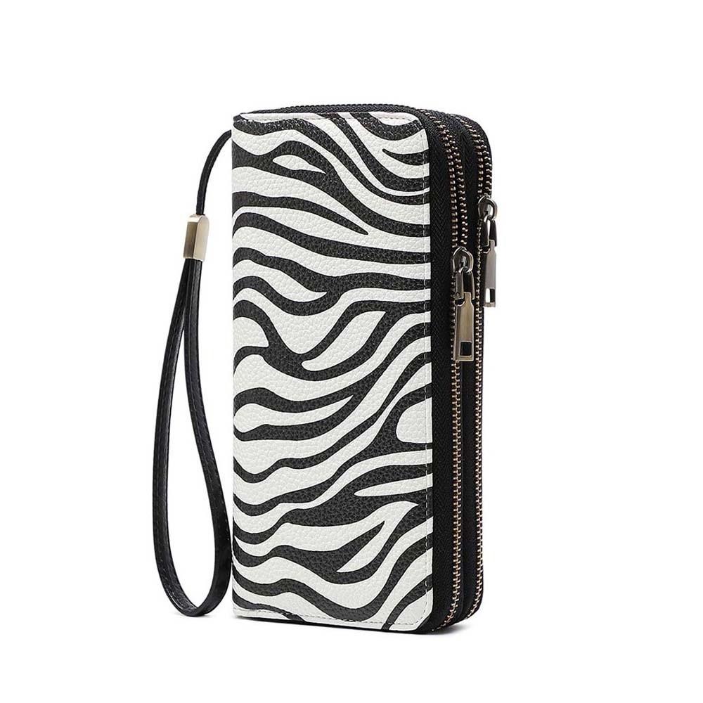 Portable Leopard Print Long Wallet PVC Stripe Multiple Cards Purse Solid Color Korean Style PU Handheld Bag Dating