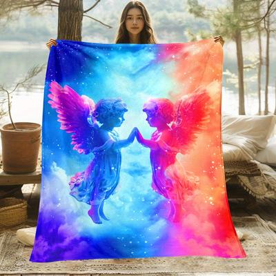 Angel Couple Cosmic Galaxy Design Fleece Blanket Dreamy Love Art Soft Plush Throw Cover for Bedroom Living Room Home Decor
