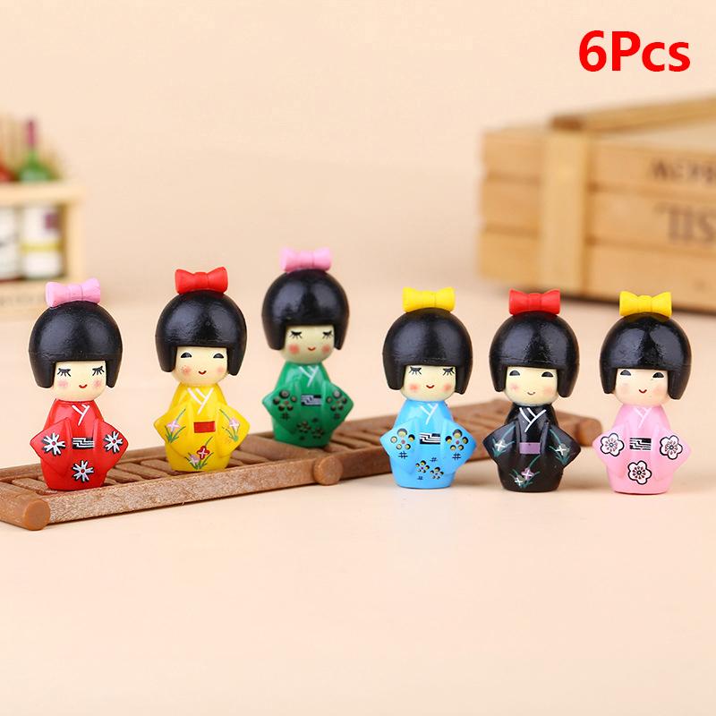 6Pcs Mixed Colorful Japanese Kimono Girl Keychain Plastic Cartoon Doll Hand Toy Accessories