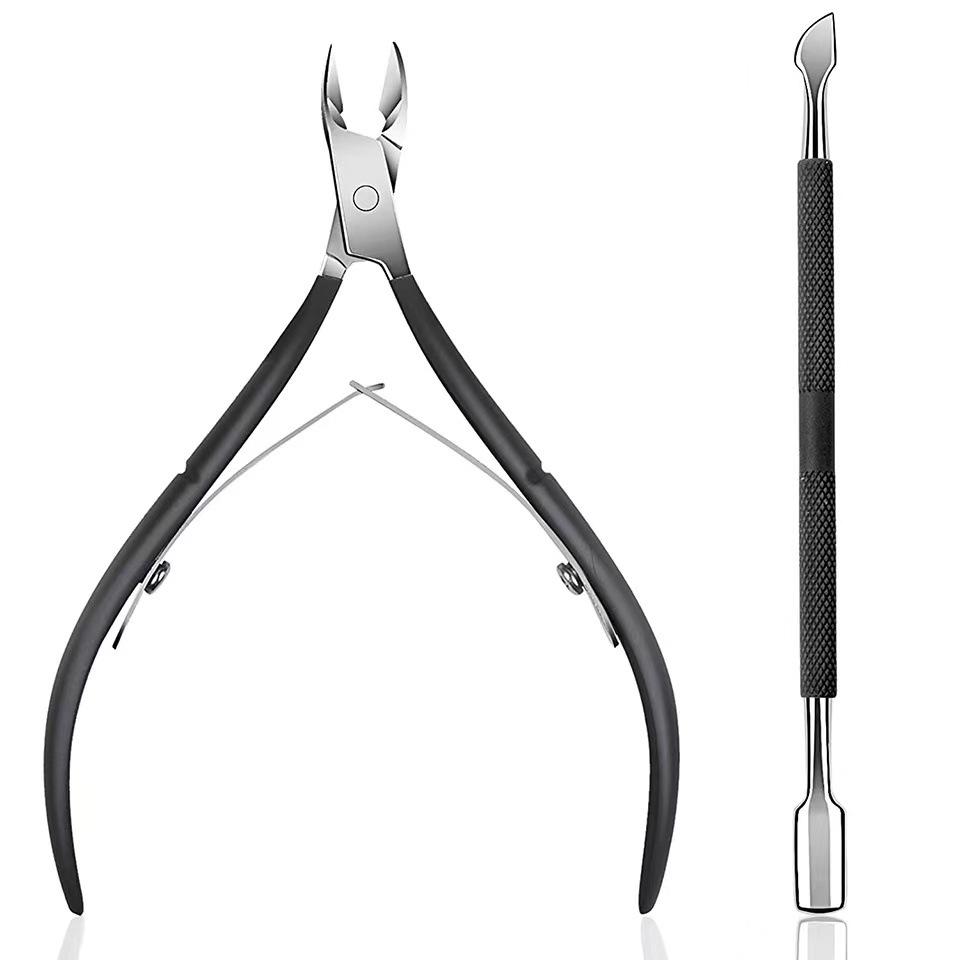 Titanium Cuticle Removal Set: Stainless Steel Nipper, Pusher, Fork, File, Scraper, and Groove Tool