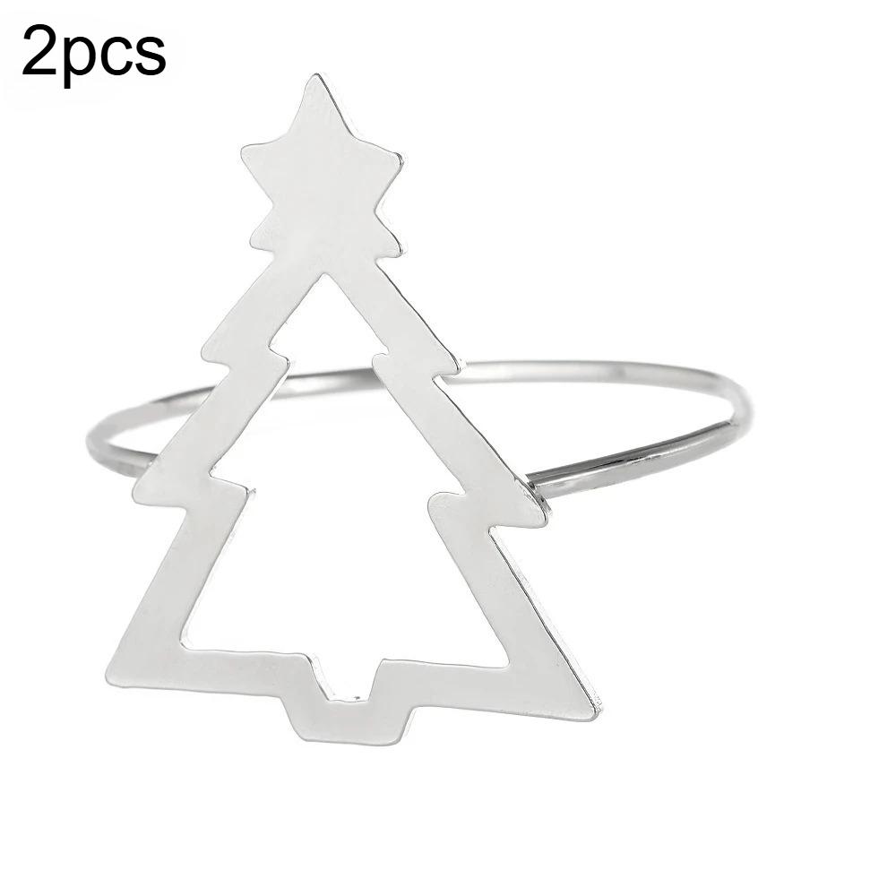 

2 шт. Полые держатели для салфеток в виде рождественской елки, Рождественские кольца для салфеток, Золотые пряжки для салфеток для рождественской свадебной вечеринки, Декор стола серебряный