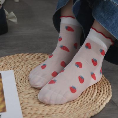 Pfirsich Erdbeer Glasseide Rüschensocken Avocado Ultra Dünn Transparent Blumen Rüschensocken Ins Koreanisch
