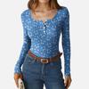 Women's Slim Bottom T-shirt Fashion Casual Gradient Printing Round Neck Pullover Long Sleeve Top