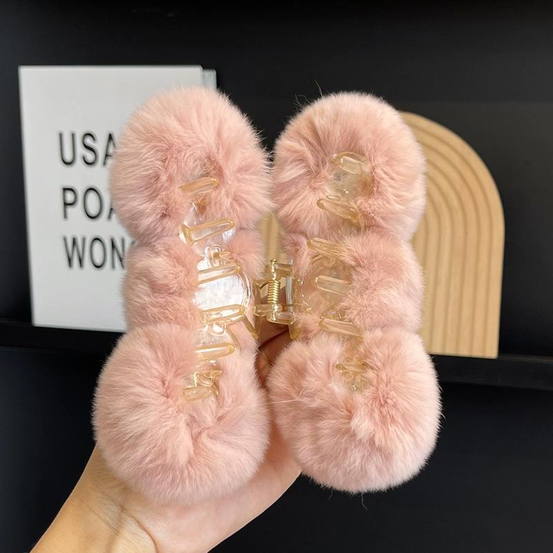 Pinza para el pelo con bola de piel de conejo Rex, pinza para el pelo con agarre de felpa para otoño e invierno, pinza para el pelo con cabeza grande de tiburón, tocado para el pelo de Corea