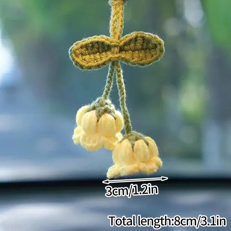 Crochet Flowers Woven Flowers Pendant Car Interior Hanging Decoration Hand Knitted Bags Decoration Handmade Key Pendants Household Decoration