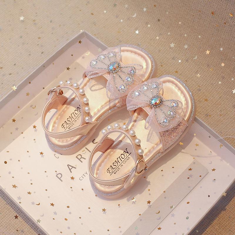 New bow diamond soft sole cute princess sandals for girls 23 розовый