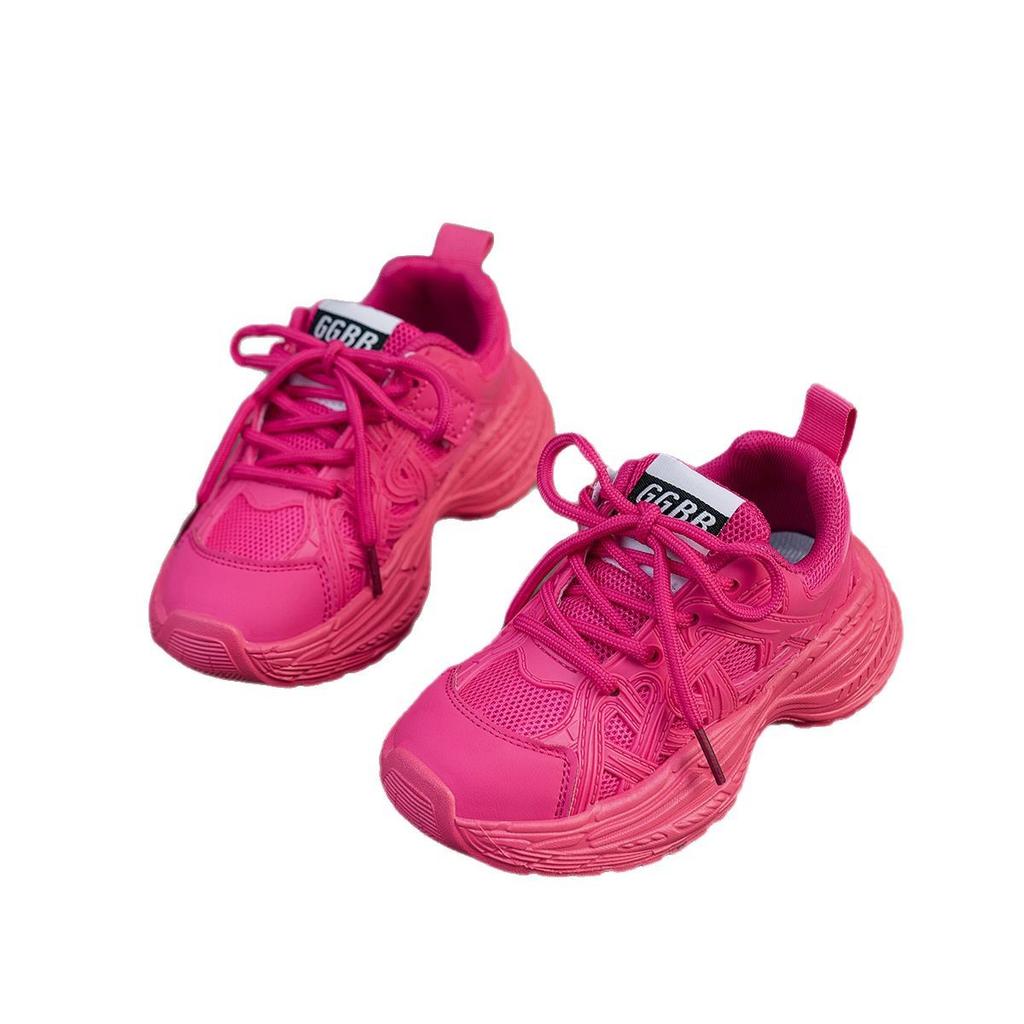 Girls Shoes Red Sneakers 2025 Spring Children's Shoes Breathable Non-slip Fashion Boys Fluorescent Green Dad Shoes