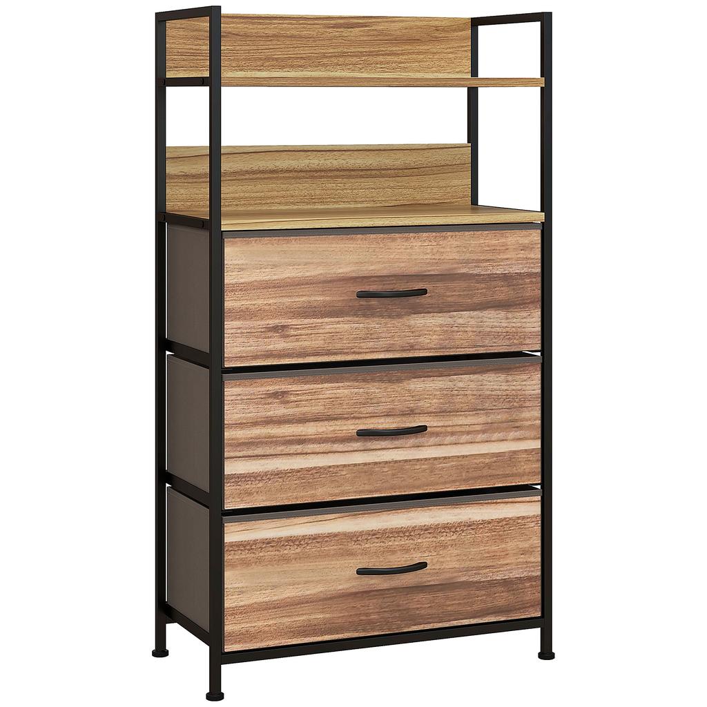 Industrial-style Storage Unit with 3 Removable Fabric Drawers and 2 Shelves - 60 X 29 X 101cm - MDF and Metal