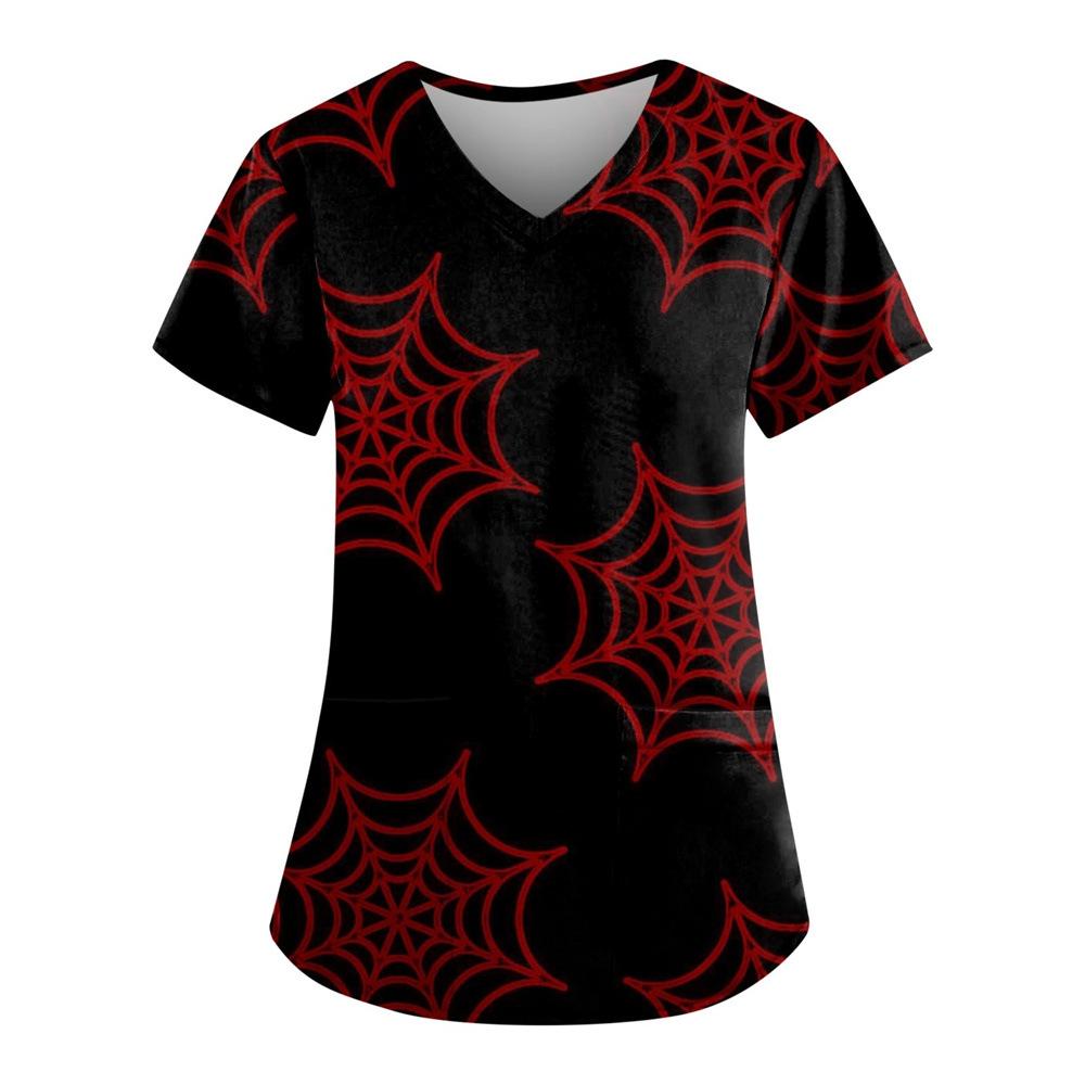 

Top Women s T-shirt V-neck Nurse Uniform Spider Mesh Casual T-shirt S