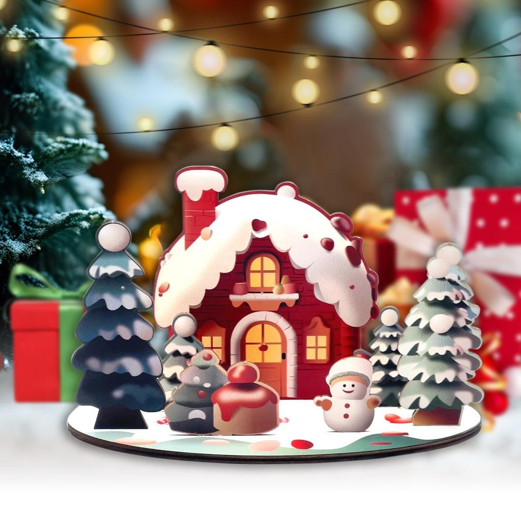 Christmas Cartoon House Wooden Assembly Ornaments Diy Children'S Gifts Three-Dimensional Ornaments Christmas Desktop Ornaments