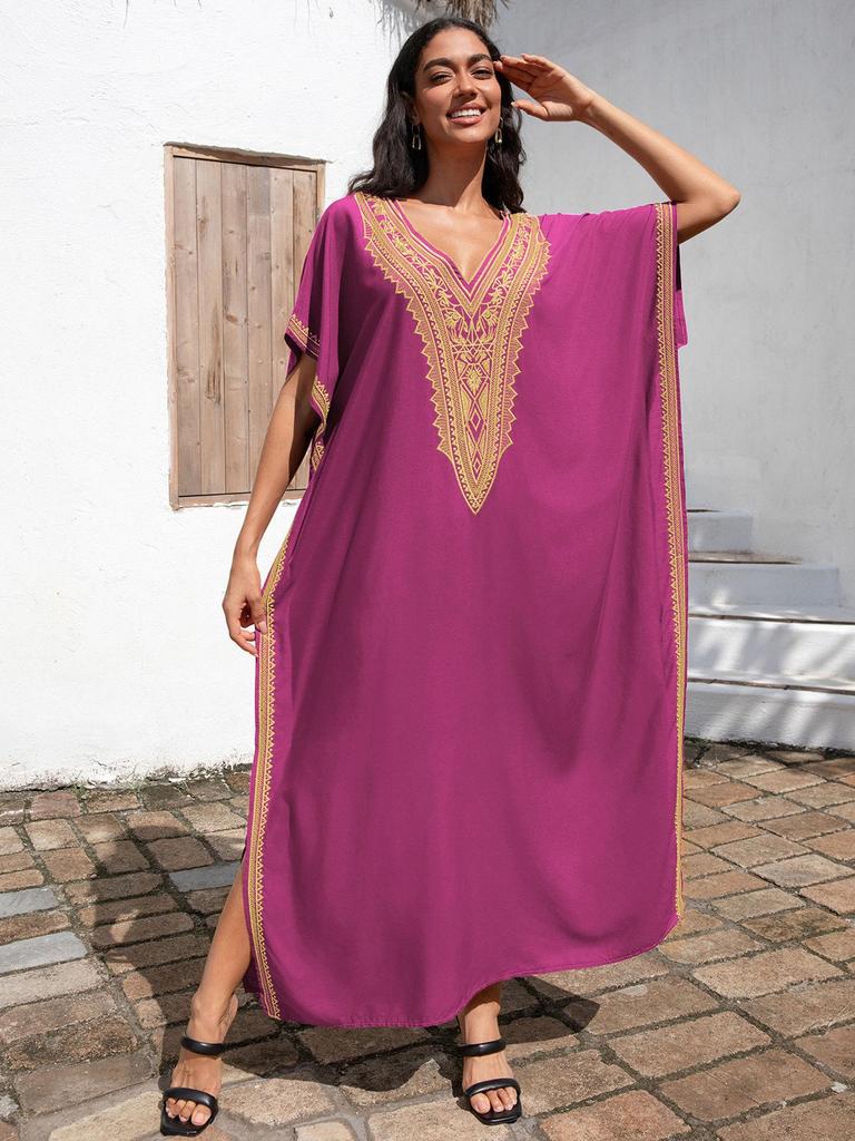 Plus Size Rayon Embroidered Beach Dress - Women's Sun Protection Cover-Up