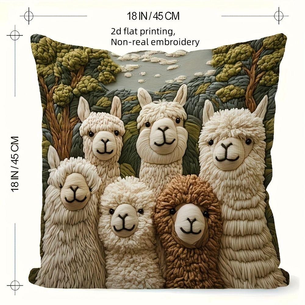 Vintage Pillow Case Alpaca Print Decorative Pillowcase Creative Cushion Cover  Sofa Decoration