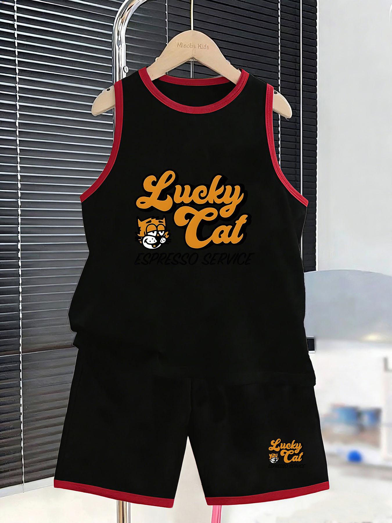 

Boys cute lucky cat casual vest shorts. Japanese trendy print, soft comfy fabric for home wear and relaxed daily looks. 2-3Y чёрный
