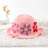 Women Plush Hat Bowler Hat Knitted Hat Breathable Handmade Crochet Vibrant Floral Pattern Cute Hollow Ruffles Colorful 56-58cm