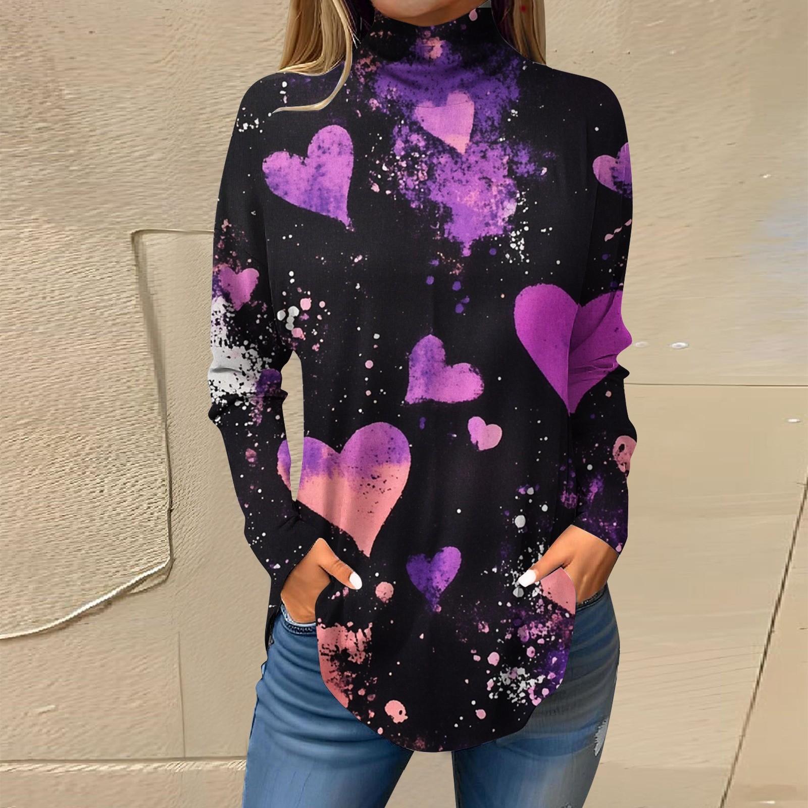 

Женская свободная водолазка с принтом ко Дню святого Валентина, футболка с длинными рукавами, топ и джемпер XXXL