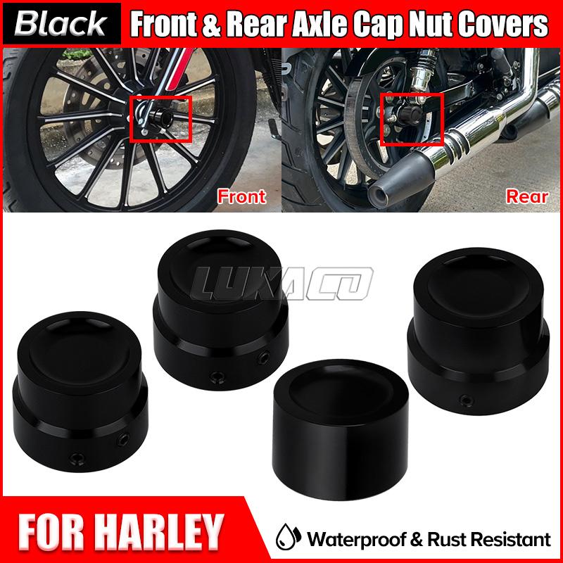 Motorcycle Front Rear Axle Nut Covers Caps Kit Black Parts For Harley Touring Dyna Sportster XL Road King Fat Bob Breakout FXSB