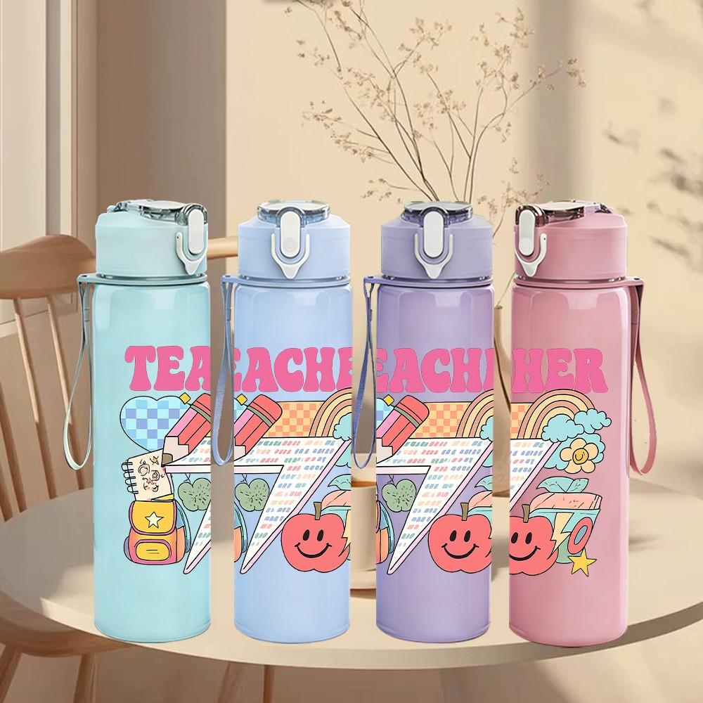 1PC Teacher School Supply Art 750ml Color Plastic Sports Water Bottle Leakproof Flip Straw Lid Suitable for Sports Office Home Use