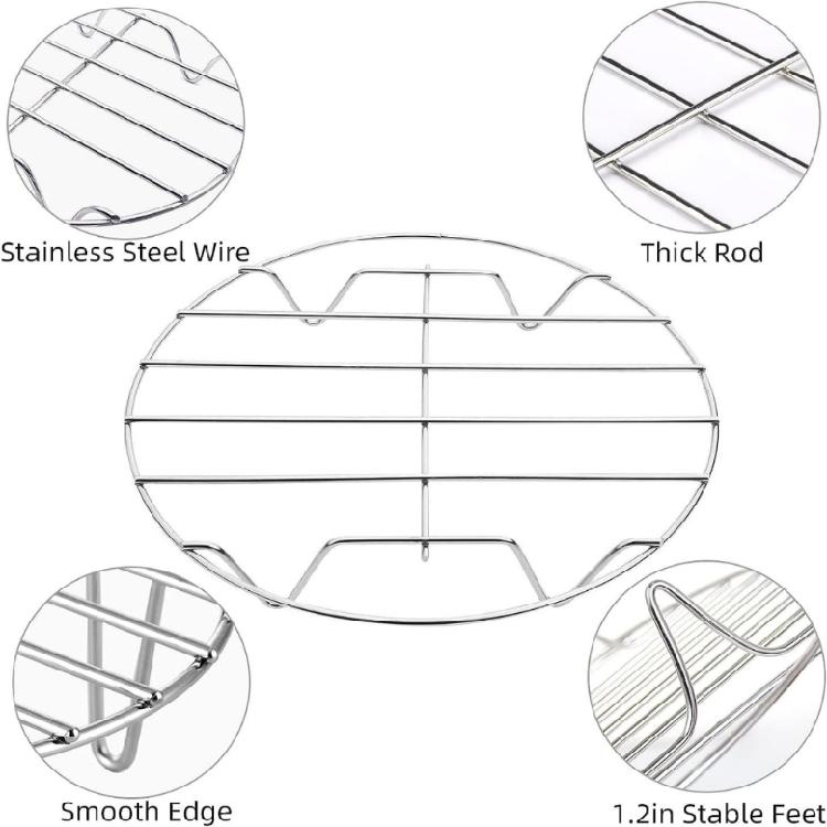 Pack of 2 Stainless Steel 7 Inch Air Fryers Rack for Cooking Round Steaming Basket Tray Nonstick Dehydrator Racks