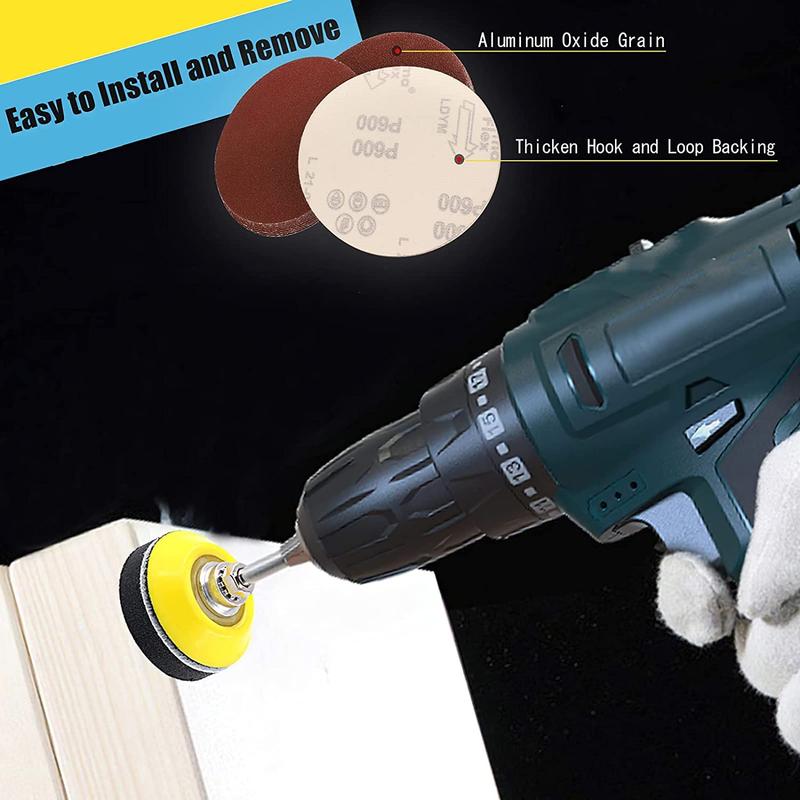 190Pcs 2 Inch Sanding Discs 40-7000 Grit Wet Dry Sandpaper, 50mm Hook & Loop Sand Pads with 1 Pc 1/4” Shank and Backing Pad