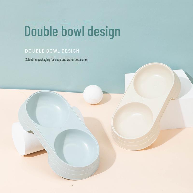 Cross-Border Double Cat Bowl: High-Legged Plastic Pet Bowl for Food & Water