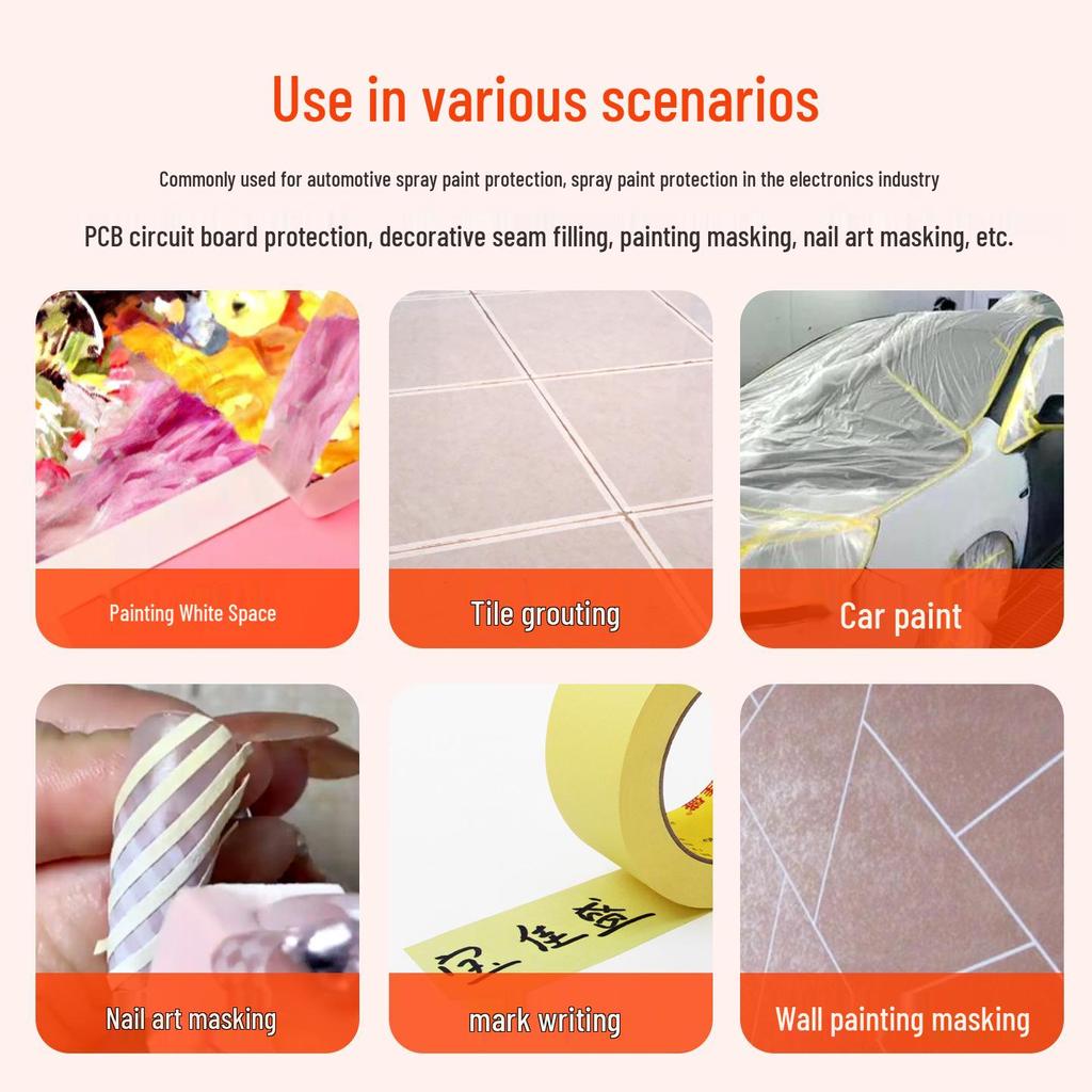 High-Viscosity Yellow Crepe Paper Tape for Automotive Spray Paint and Seam Beautification
