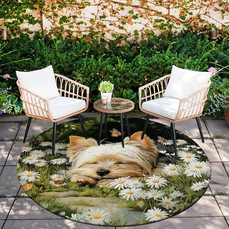 Yorkshire Terrier On the Grass Pattern Round rug,Carpet Rug for Living Room Bedroom Playroom Decor,Non-slip Floor Mat,Holiday Gifts and Birthday Gifts