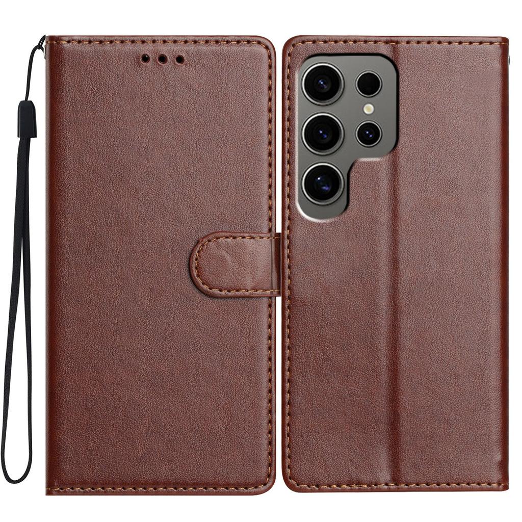 For Samsung Galaxy S24 Ultra Leather Phone Case Wallet Stand Cover with Handy Strap