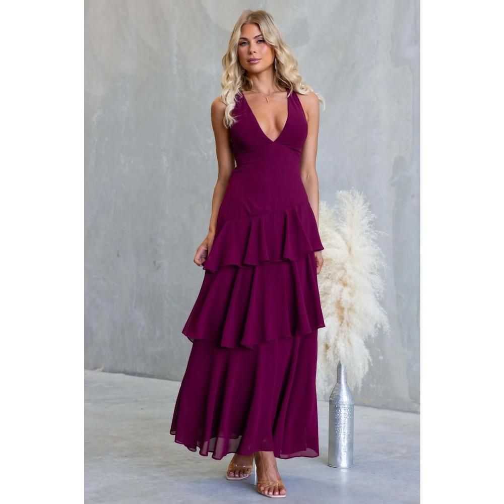 Summer Holiday Style V-neck Solid Color Splicing Long Halter Strap-on Dress 75
