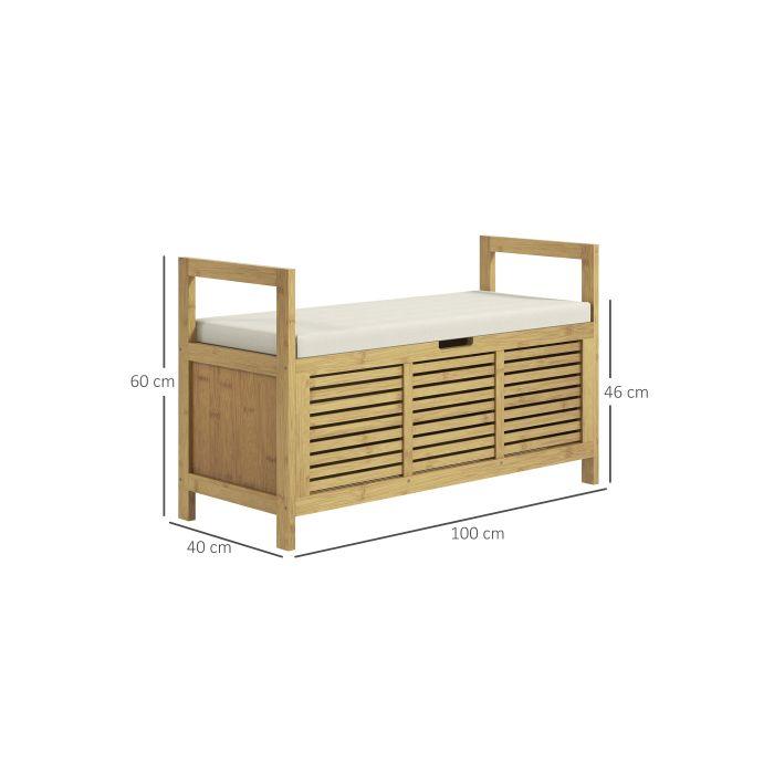Banc à chaussures - MUVOE - 100 x 40 x 60 cm - Bambou naturel - Couvercle rabattable - Confortable