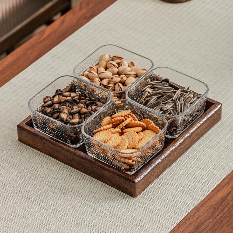 Bei Ju Lang New Chinese Style Divided Glass & Walnut Wood Serving Tray