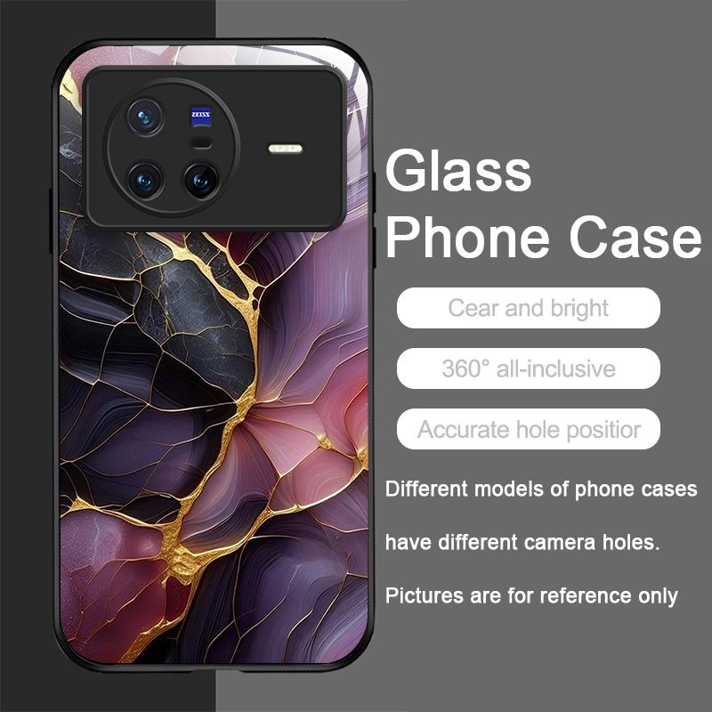 Stylish Purple-Crystal Marble Texture Tempered Glass Phone Case for OPPO Reno 13F 12 11 10 ProPlus Find X8 X3 Lite A58 A94 Cover