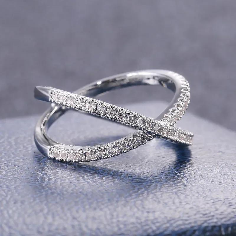 Trendy Cubic Zirconia Geometric Rings For Women Men X Shape Copper Ring Party Everyday Jewelry