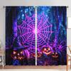 2 Piece Terrifying Pumpkin Lanterns and Spider Web Printed Curtains   Semi Blackout Pole Through Curtains