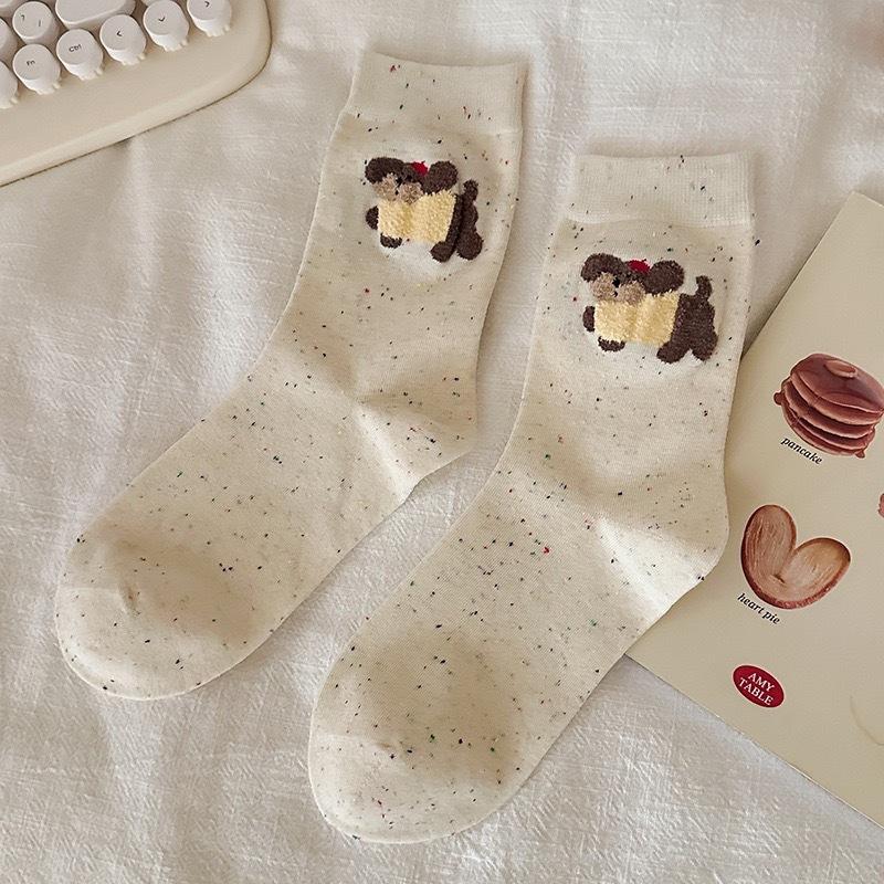 Socken Mädchen Frotteesocken Schöne Herbst- und Wintersocken Punktgarn Niedliche dreidimensionale Cartoon-Mittelwadensocken Mädchen