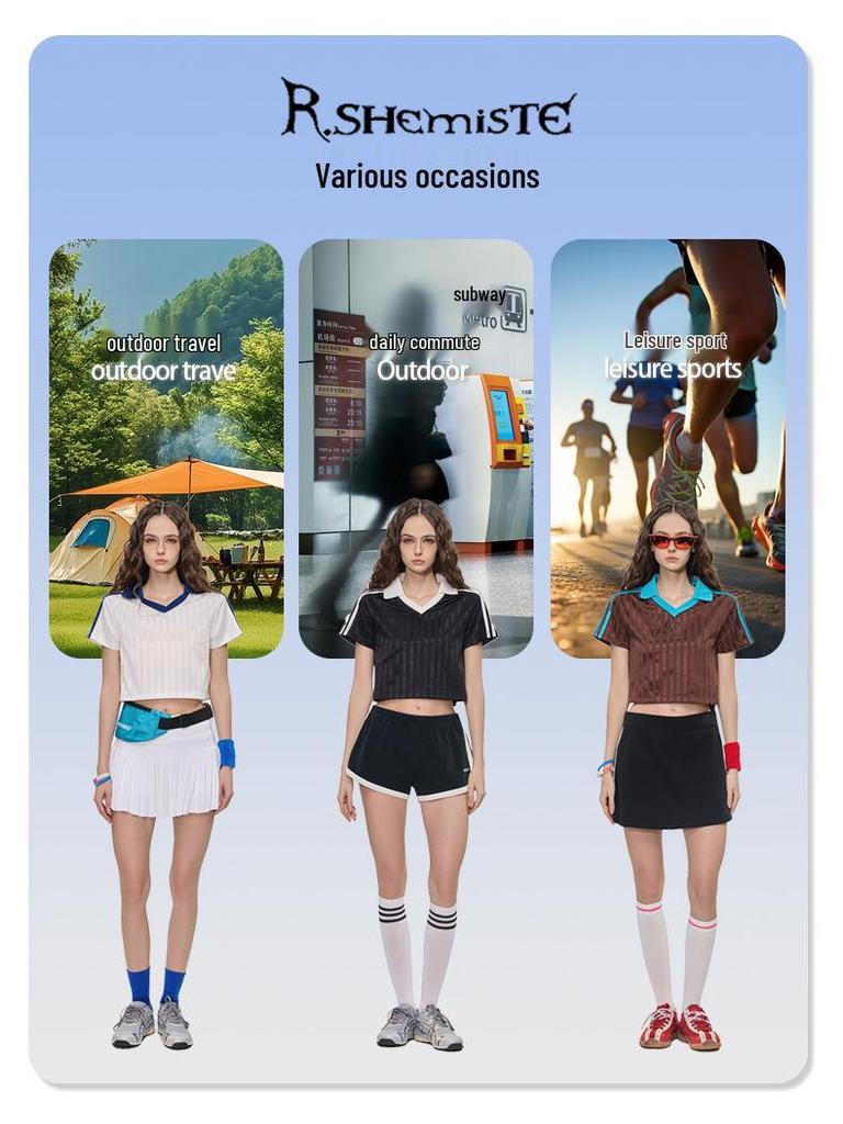 RS Women's Retro V-Neck Football T-shirt - Patchwork Stripes, Short Sleeve, USA/Canada/Mexico Sports Style