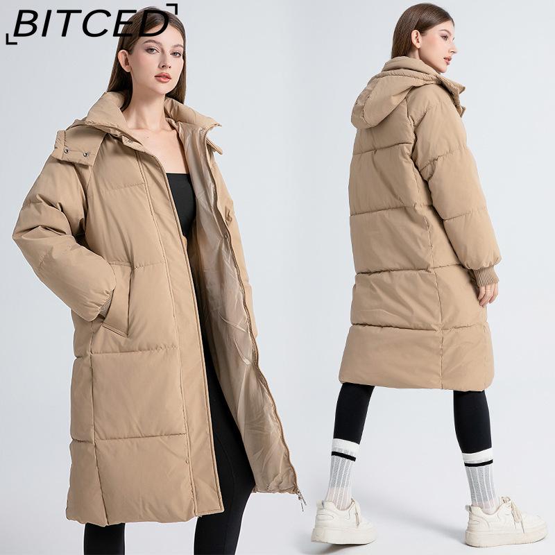 BITCED Long-Length Winter-Ready Women's Loose-Fit Down-Filled Cotton Coat Thickened Padded Jacket