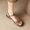 Franse Vintage Lage Hak Enkelband Open Teen Sandalen Blokhak Buitenlandse Stijl Veelzijdig Grote Maten Dames Schoenen