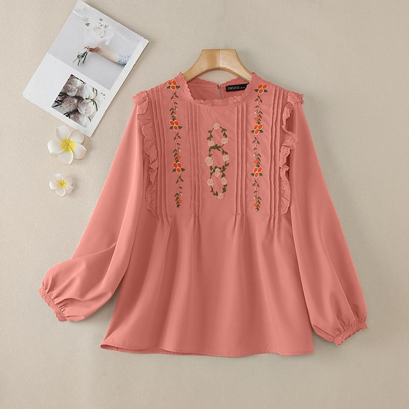 

ZANZEA Женская повседневная блузка с длинным рукавом и цветочной вышивкой 5XL