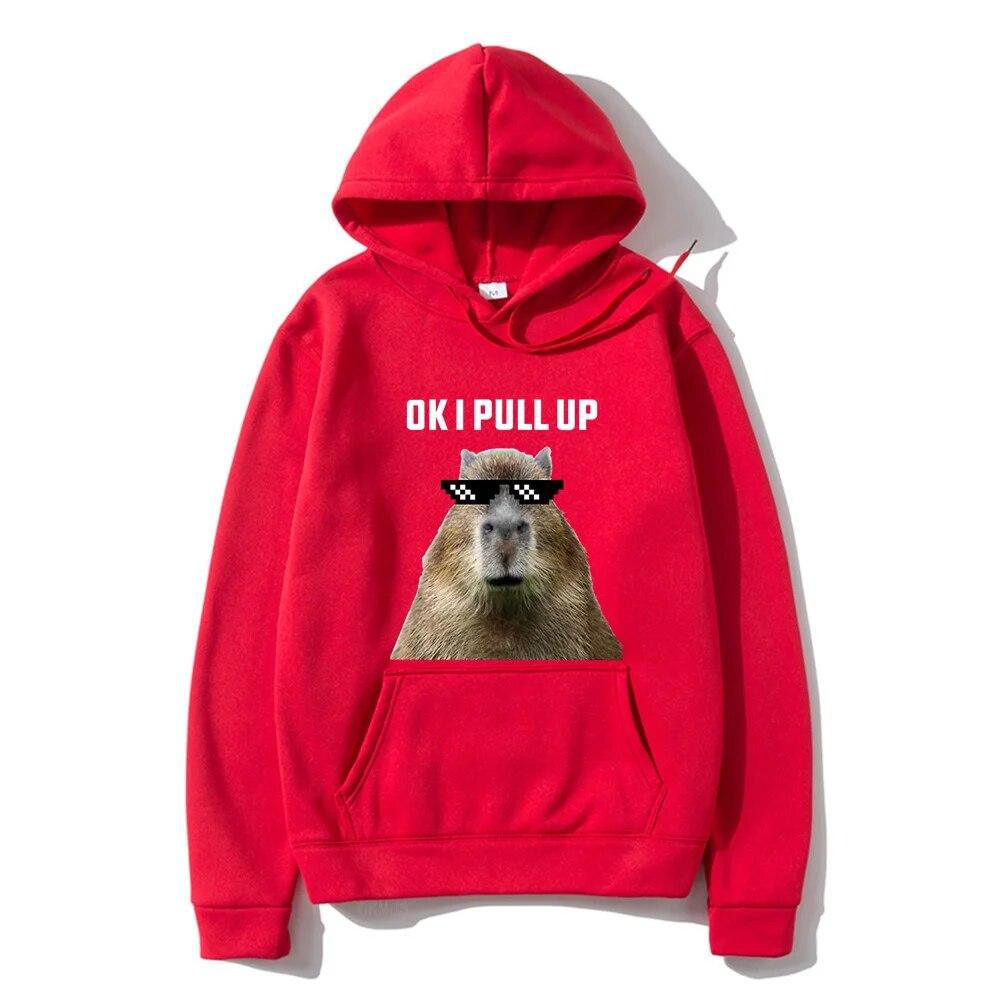 Funny Ok I Pull Up Capybara Print Hoodie Unisex's Casual Oversized Hooded Sweatshirts Gothic Pullovers Hot sell Clothes for Unisex