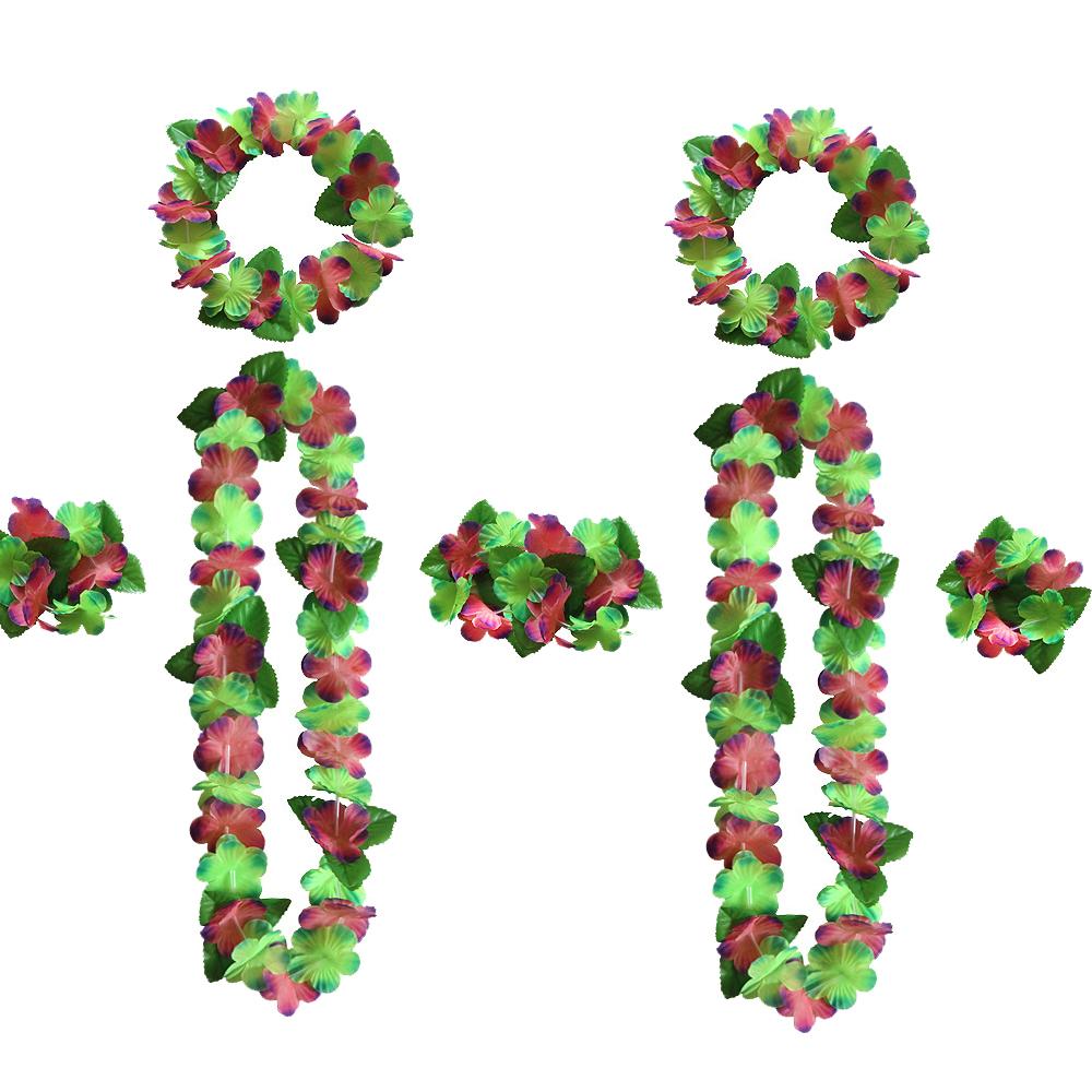 Hawaiian Leis Party Decorations, Hawaiian Flower Necklace Flowers Bracelets Headband, for Tropical Hawaiian Party Theme Beach Party