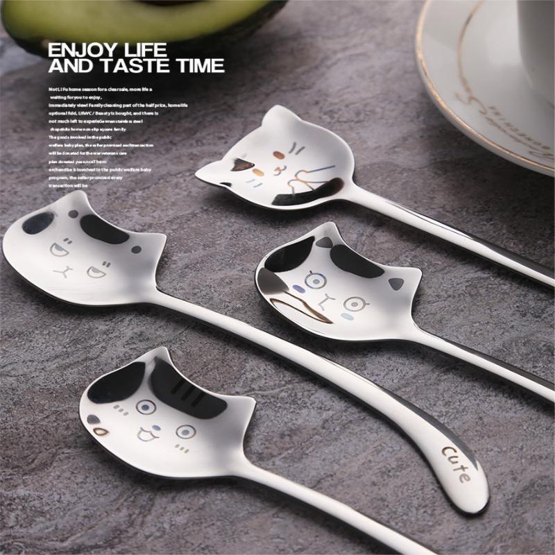 Stainless Steel Cute Cat Spoon Food Grade Cartoon Design For Stirring Coffee Tea Dessert Daily Use