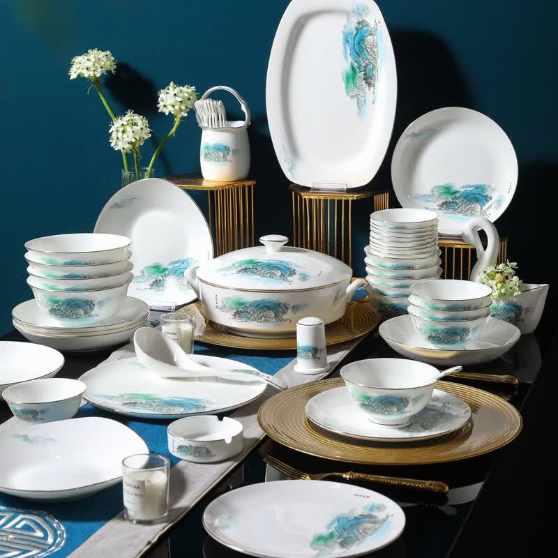 CODA Green Landscape 52-Piece Bone China Dinnerware Set