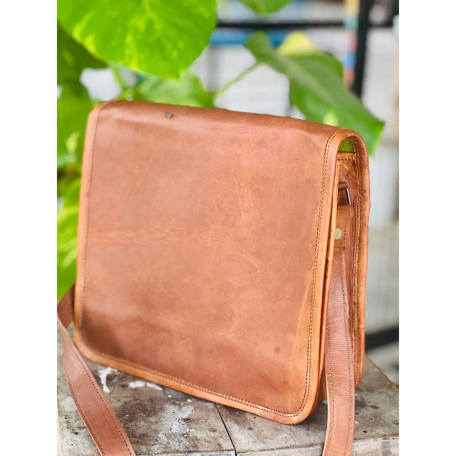 

Мужская защищенная кожаная винтажная сумка-мессенджер для ноутбука ручной работы, портфель-сатчел 11 x 9 x 3 in