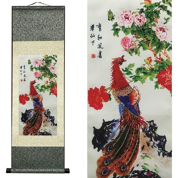 AtfArt Asian Wall Decor - Beautiful Silk Scroll Painting of Waterfall River Landscape - Mountain Spring Autumn Color Oriental Decor Chinese Art Wall