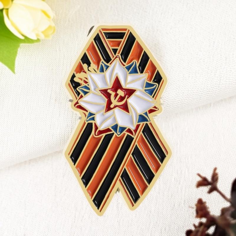 Creative Russian Flag Victory Day Saint George's Ribbon Wheat Ear Brooch Metal Badge Souvenir Badges Metal Pines