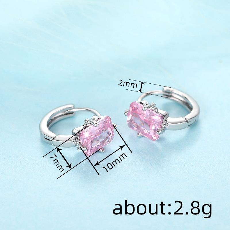 Brincos de diamante rosa, brincos de design geométrico de fada doce, joias para o dia a dia