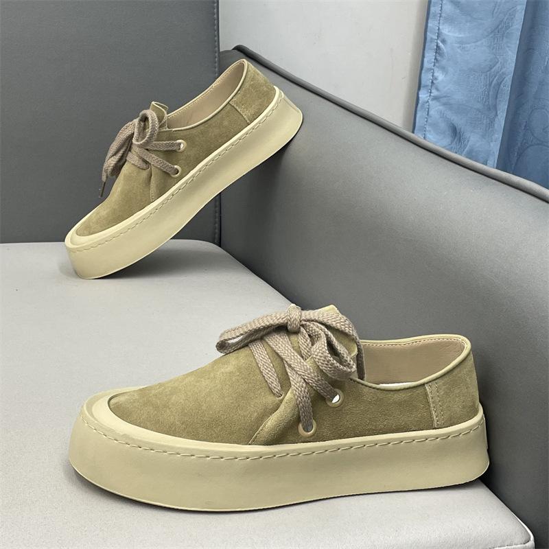 Shoes autumn new leather thick baseplate shoes plain lazy sports leisure cr
