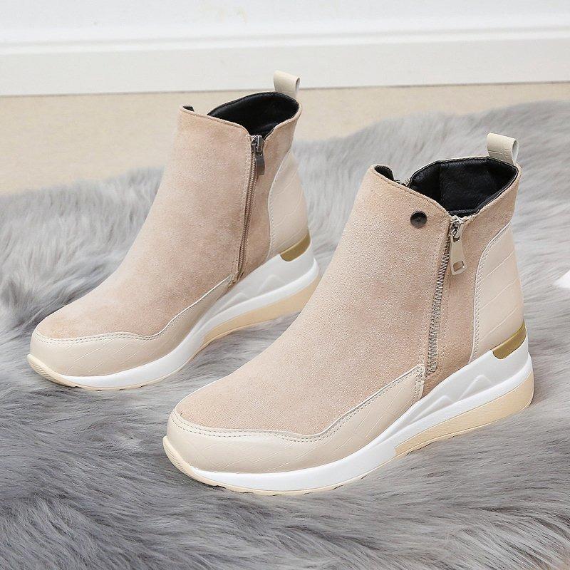 Winter 2025 New Side Zipper Wedge Boots Women's Platform Plus Size Fleece Warm Suede Snow Boots