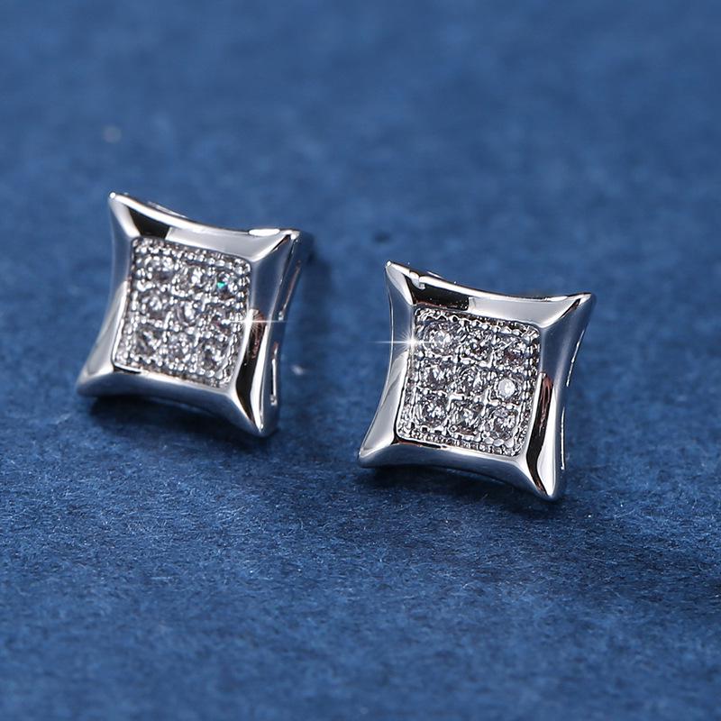 Geometric Rhinestone-Inlaid Metal Earrings for Women - Three-Dimensional Design