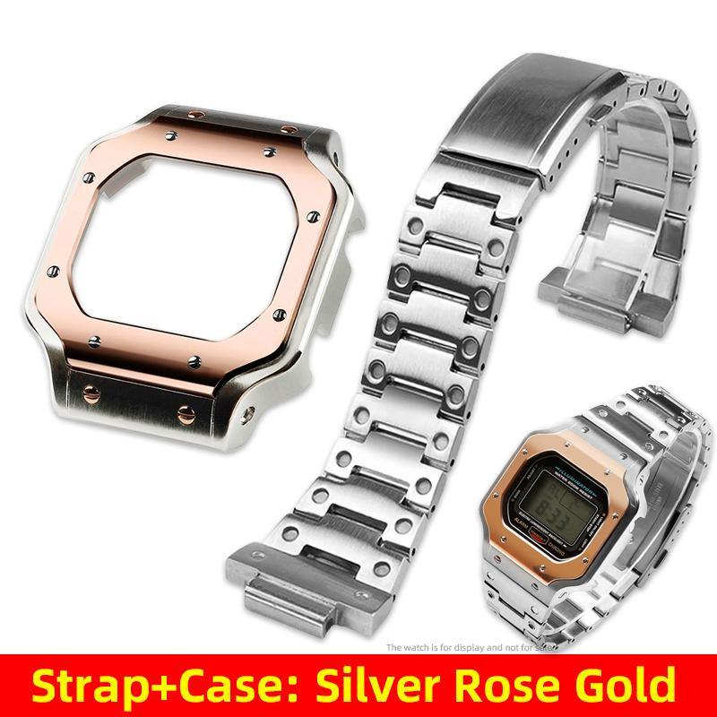 5600 5610 Metal Case Watch Band Mod Kit for Casio G-Shock 3299 DW5600 DW5610 GW-B5600 DW-5600 Replace Santos Style Bezel Strap